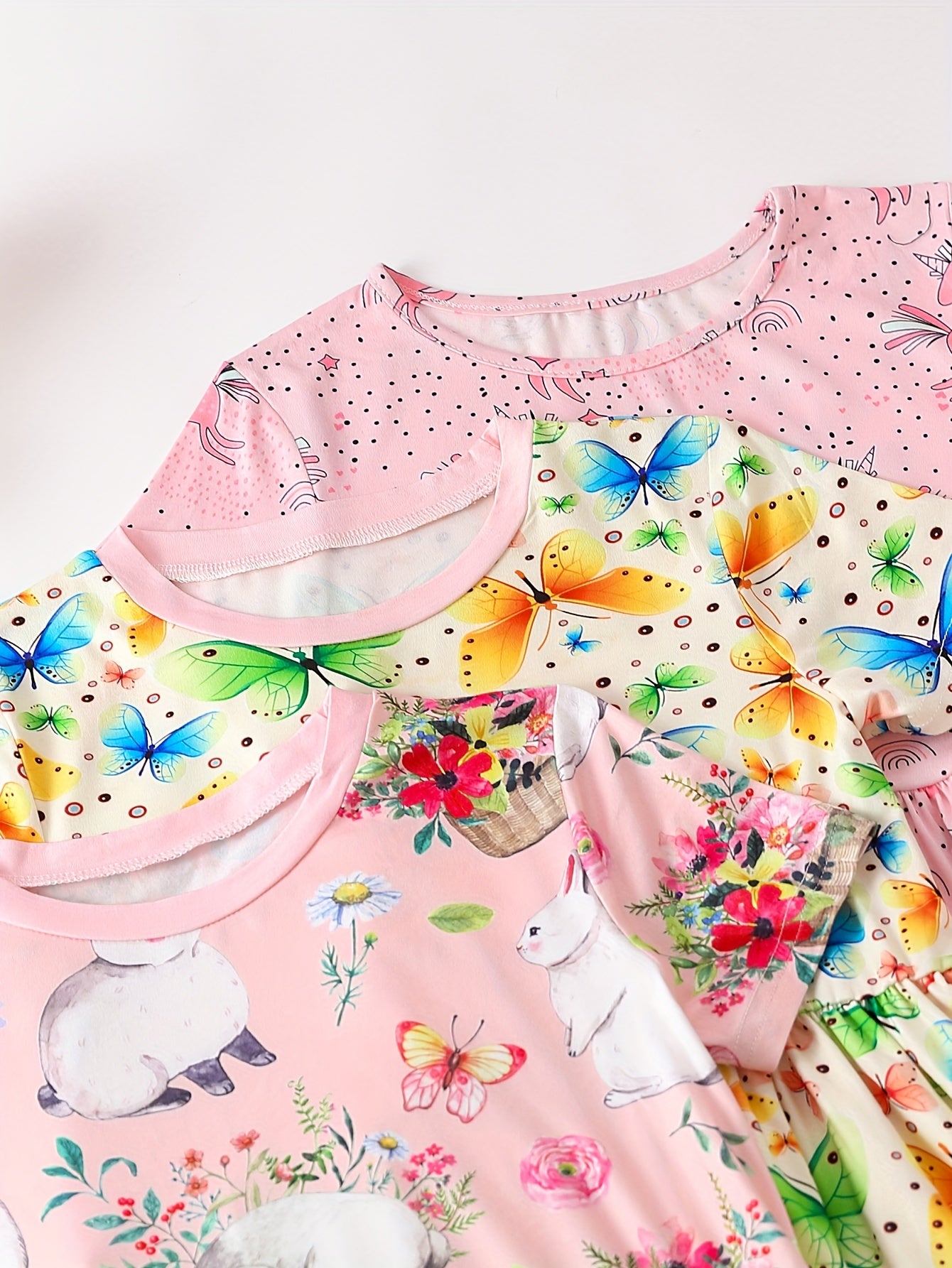 Girls' Dress With Cartoon Butterfly Rabbit Pony Print