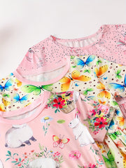 Girls' Dress With Cartoon Butterfly Rabbit Pony Print