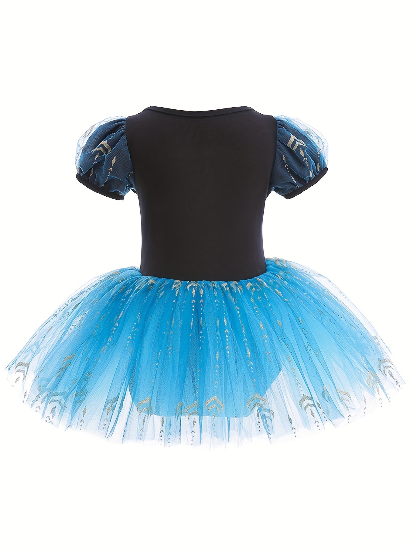Girls Floral Tulle Tutu Mesh Puff Sleeve Ballet Dance Dress