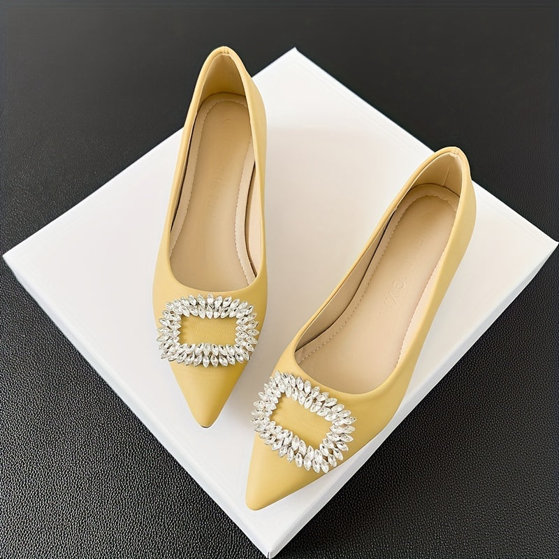 Rhinestone Buckle Low Heel Slip On Dress Shoes