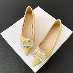 Rhinestone Buckle Low Heel Slip On Dress Shoes