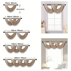 European Style Linen Valance with Fringe Beaded Edge - Rod Pocket Curtain