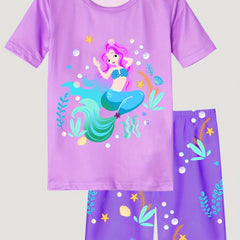 Girls Mermaid Print T Shirt & Shorts 2 Piece Set