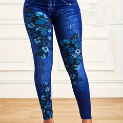 Casual Leggings Women's Plus Butterfly & Denim Print Leggings