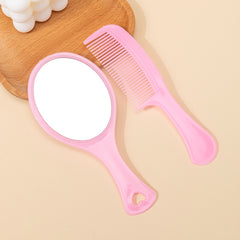 Pink Makeup Mirror Comb Set Hair Brush Oval Vanity Mirror Portable Comb Gift