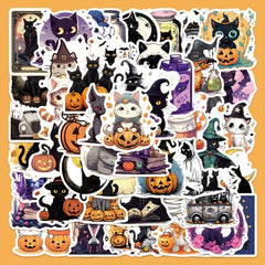 50pcs Halloween Cat Graffiti Stickers Waterproof DIY Handbook Stick