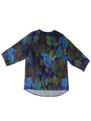Women's Plus Leaf Print Long Sleeve Blouse