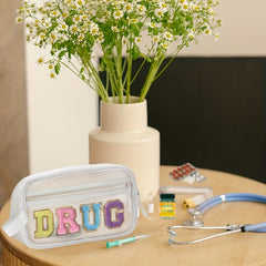 Preppy Chenille Letter Patch Clear Makeup Bag for Travel School Office