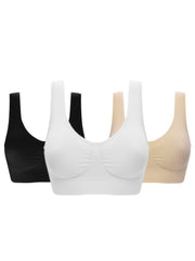 3 Pack Plus Size Casual Bras Set Women's Plus Solid Wireless Invisible