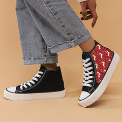 Christmas Reindeer Print Chunky Canvas Sneakers