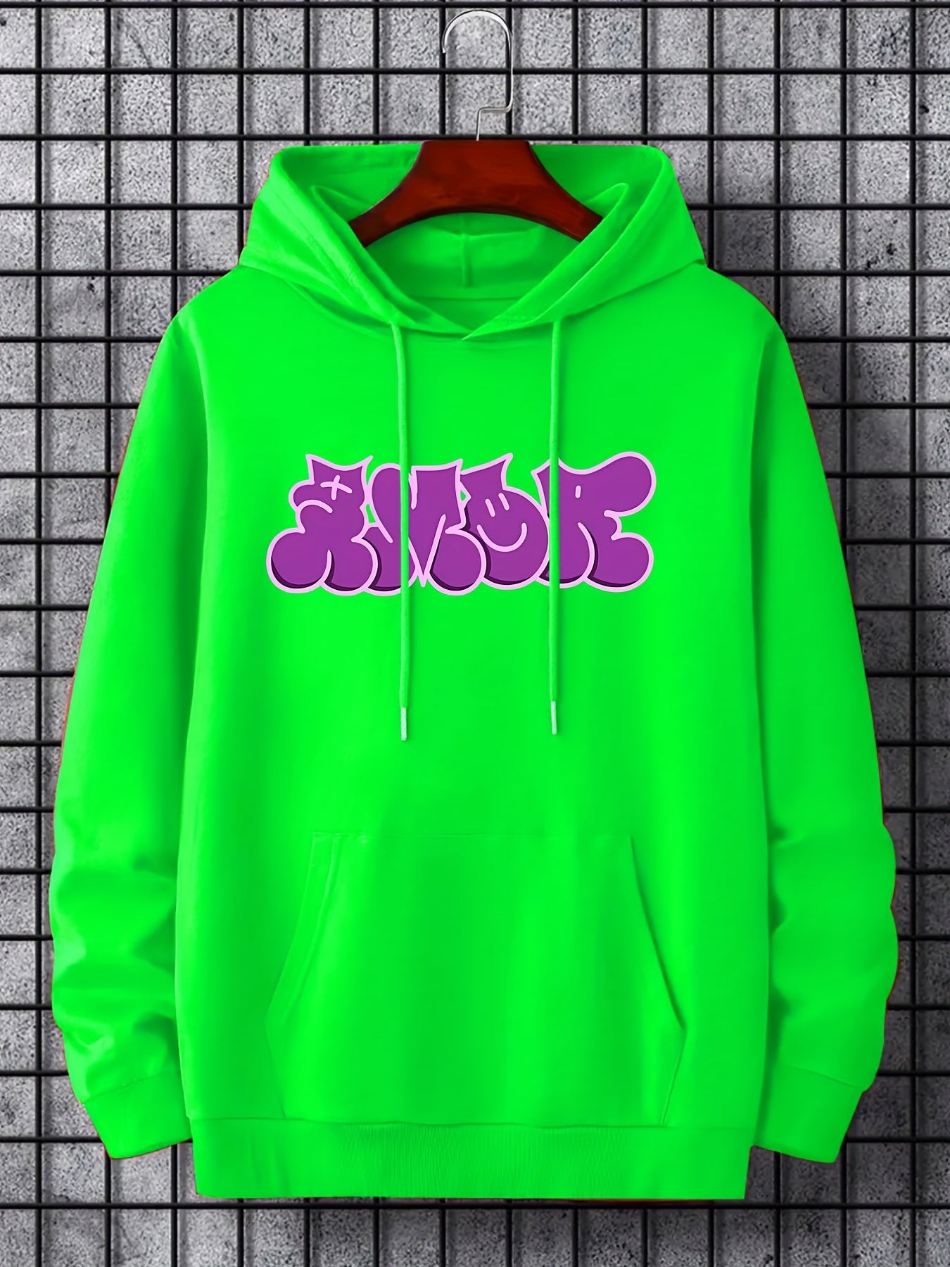 Men's Cartoon Letter Print Hooded Sweatshirt for Autumn and Winter