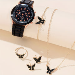 Kids PVC Strap Quartz Watch & Jewelry Set