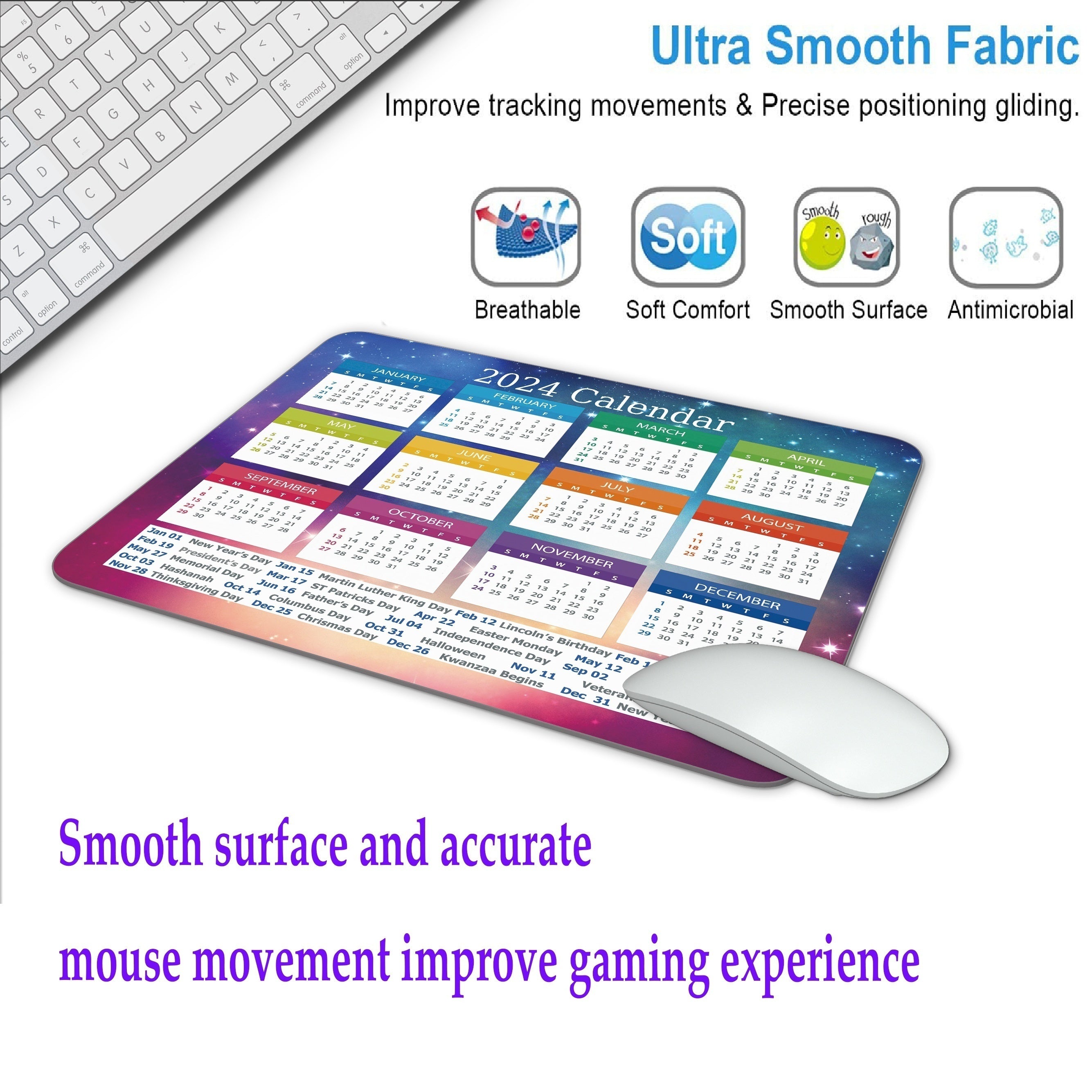 1pc Mouse Pad Calendar Non-slip Rubber Base Waterproof Mouse Pad