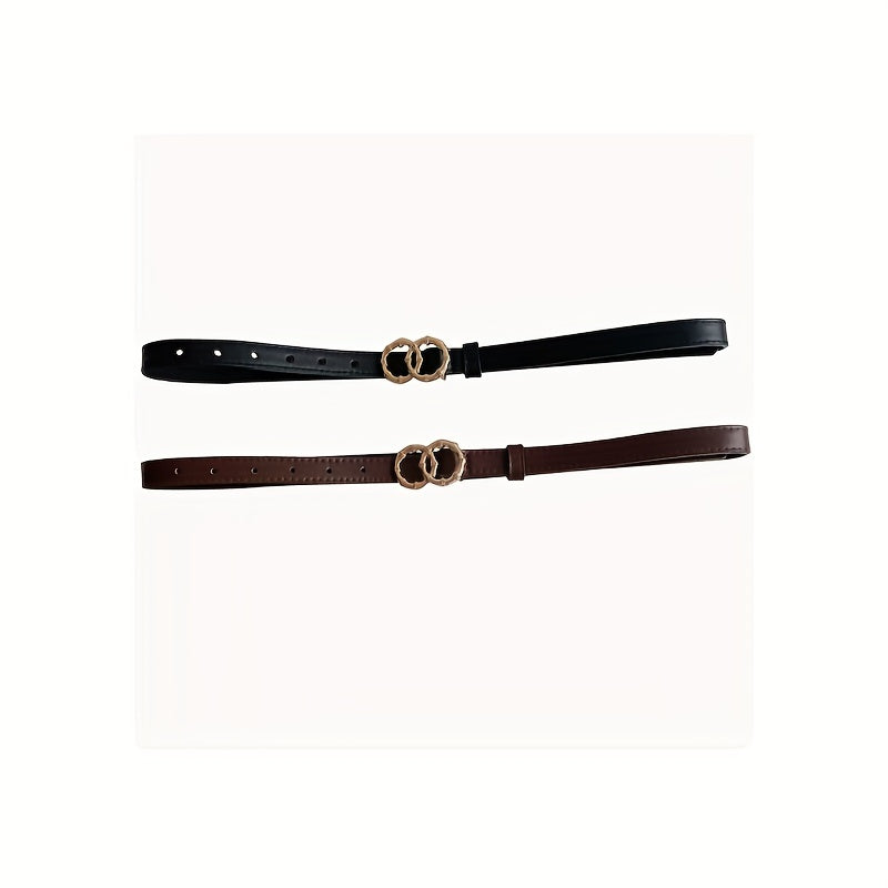 Men's Faux Leather Belt Interlocking Round Buckle Business Waist Strap