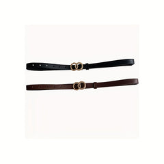 Men's Faux Leather Belt Interlocking Round Buckle Business Waist Strap