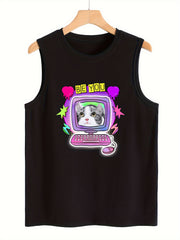 Cat Pattern Stretchy Sports Vest Women's Activewear