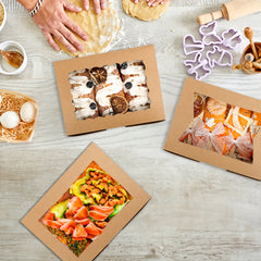 32pcs Brown Pastry Boxes with Windows - Gift Packaging for Cookies