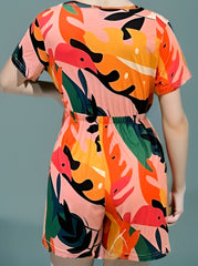 Casual Romper Women's Plus Contrast Knot Cut Out Front Deep V Neck Sho