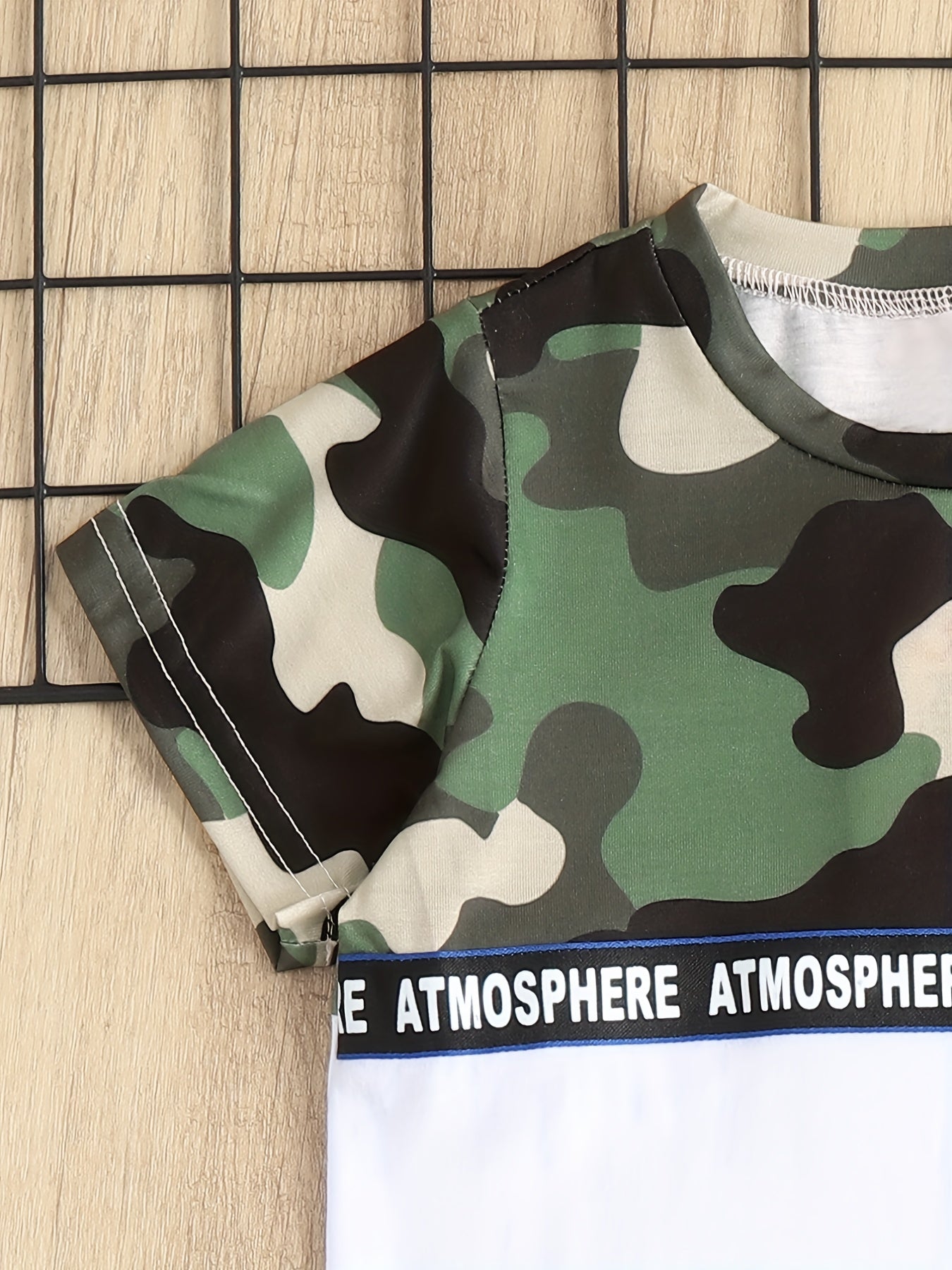 Boys Camo Outfit Set, Round Neck T-shirt & Pants, Kids Summer Clothing