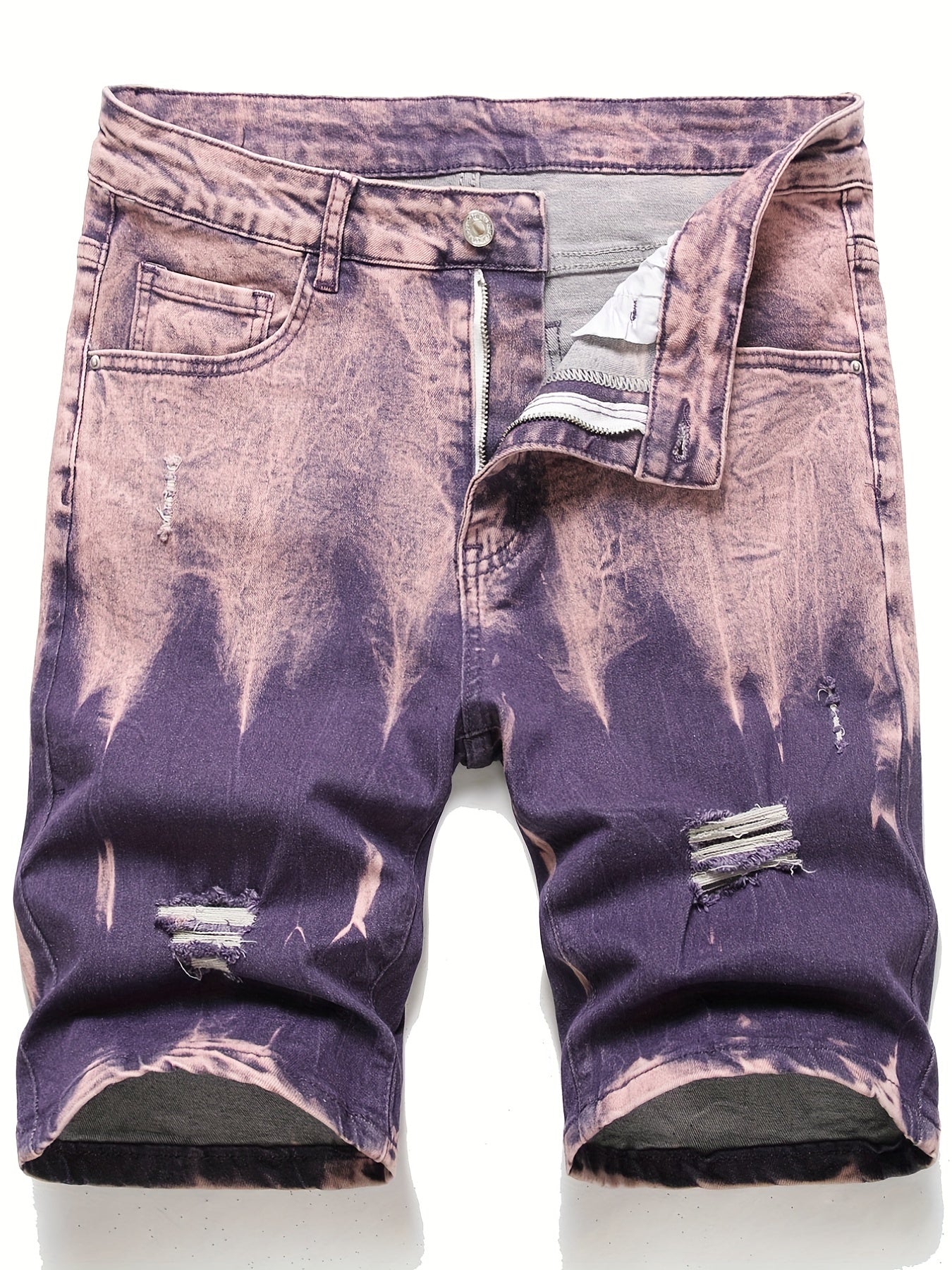 Men's Casual Street Style Ripped Denim Shorts Medium Stretch Distressed