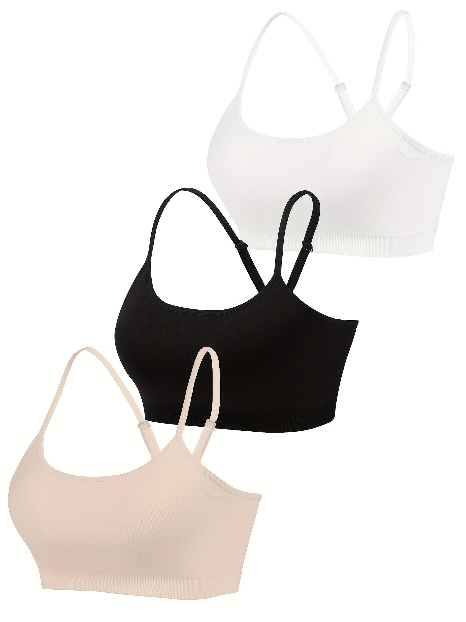 3pcs Solid Cami Tops Soft & Comfy Sports Crop Top Women's Lingerie