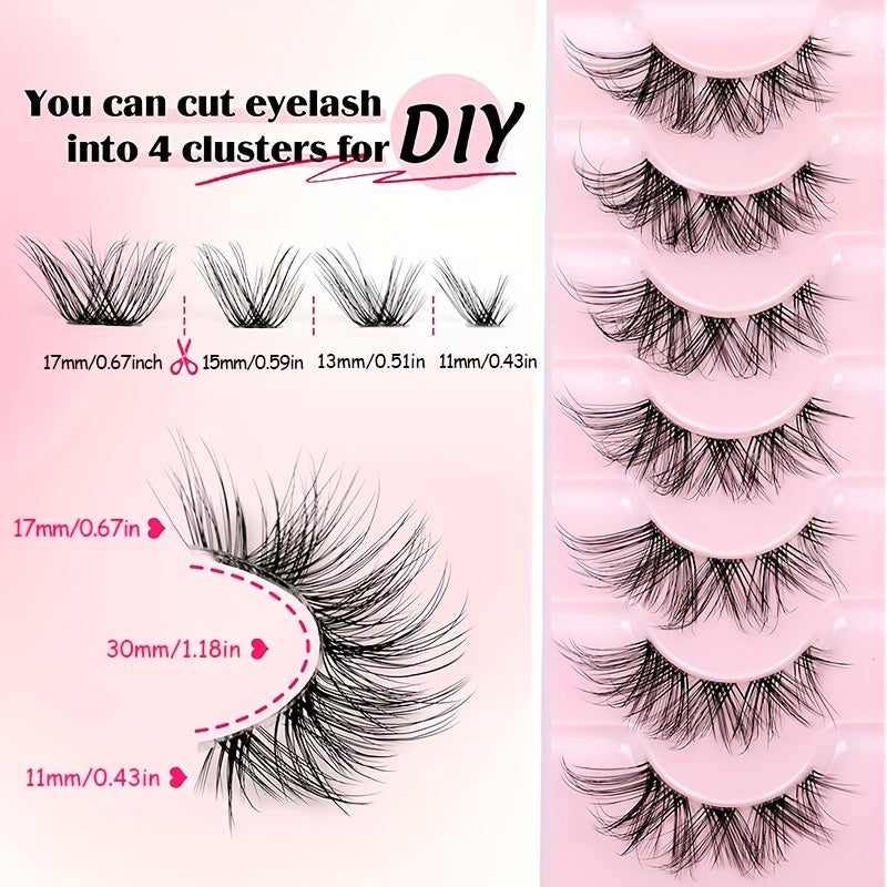 7 Pairs Natural False Eyelashes Clear Band Thin Fox Eyes Short Anime Mink Lashes