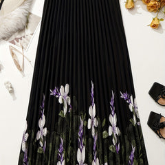 Women's Plus Floral Print Elastic Pleated Skirt