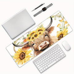 Sunflower & Beef Desk Mat Gaming Mouse Pad Non-Slip Base 29.97x80.01