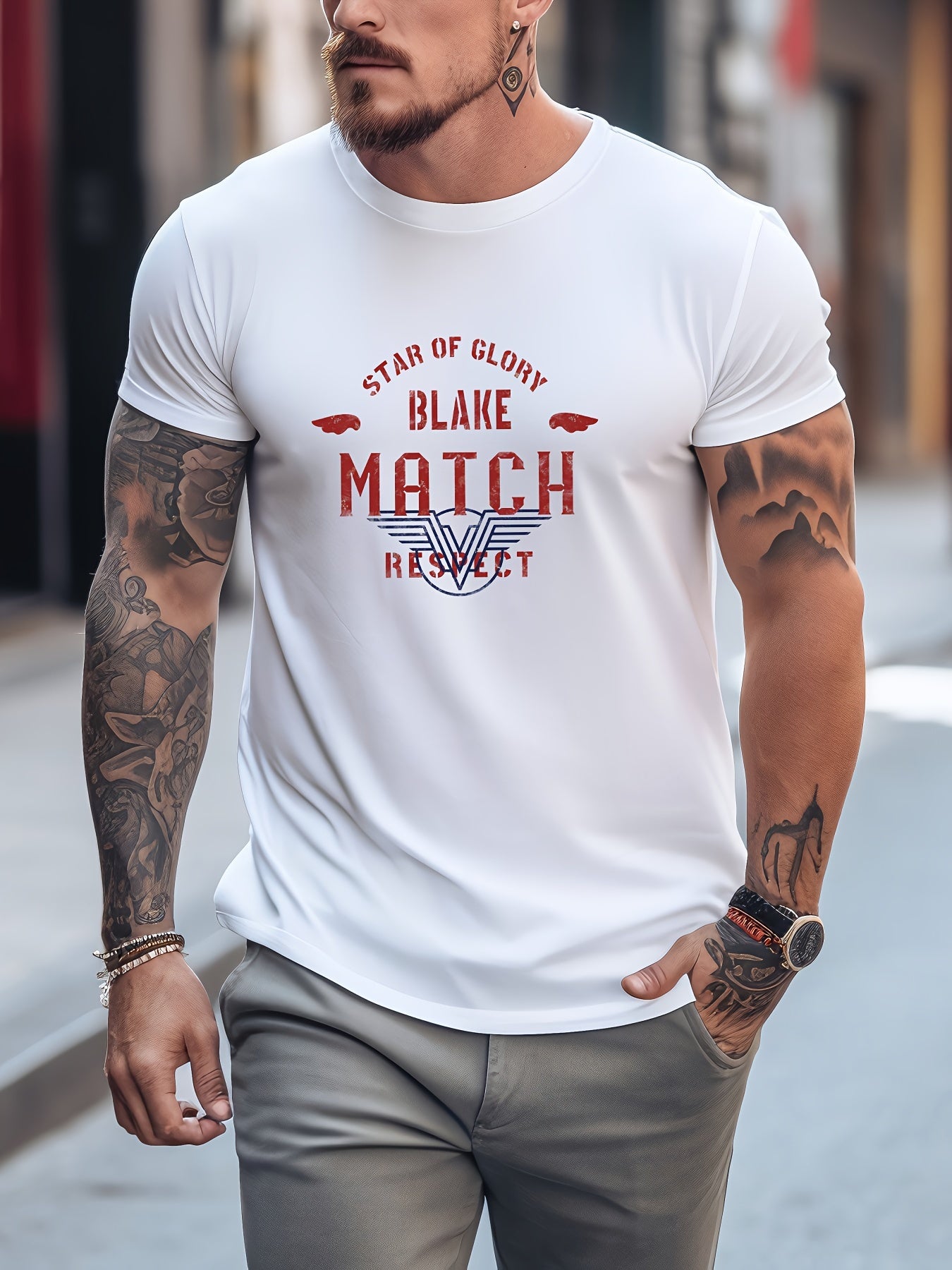 Retro Letter Print Men's Graphic Crew Neck Active T shirt