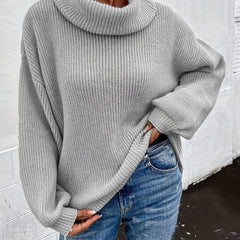 Solid Turtle Neck Pullover Sweater Long Sleeve Drop Shoulder