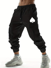 Heart Print Men's Cargo Pants Relax Fit Flap Pockets Loose Jogger