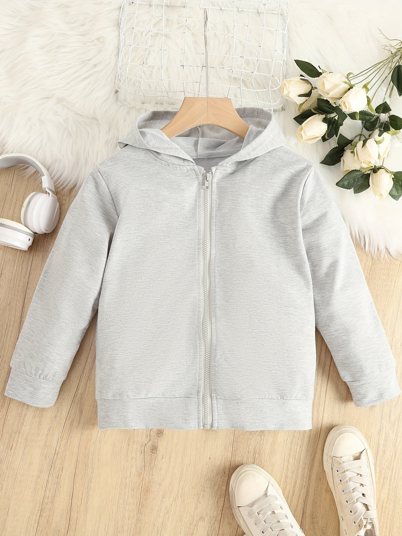 Girls' Basic Zipper Hoodie Casual Hooded Jacket Spring Fall
