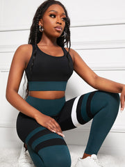 Striped 2pc Workout Set Crop Sports Bra & Leggings