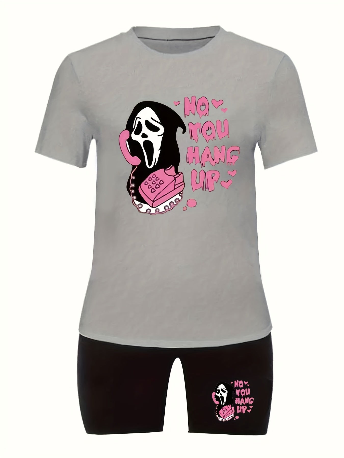 Skull Print Top & Biker Shorts Set