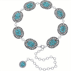 Turquoise Decor Boho Waist Chain Hollow Out Metal Waistband Chain Belt