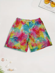 Coconut Palm Pattern Beach Shorts Men's Casual Waist Drawstring Summer Resort