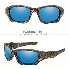 Y2K Wrap Around Sunglasses Camouflage Print Square Frame UV400