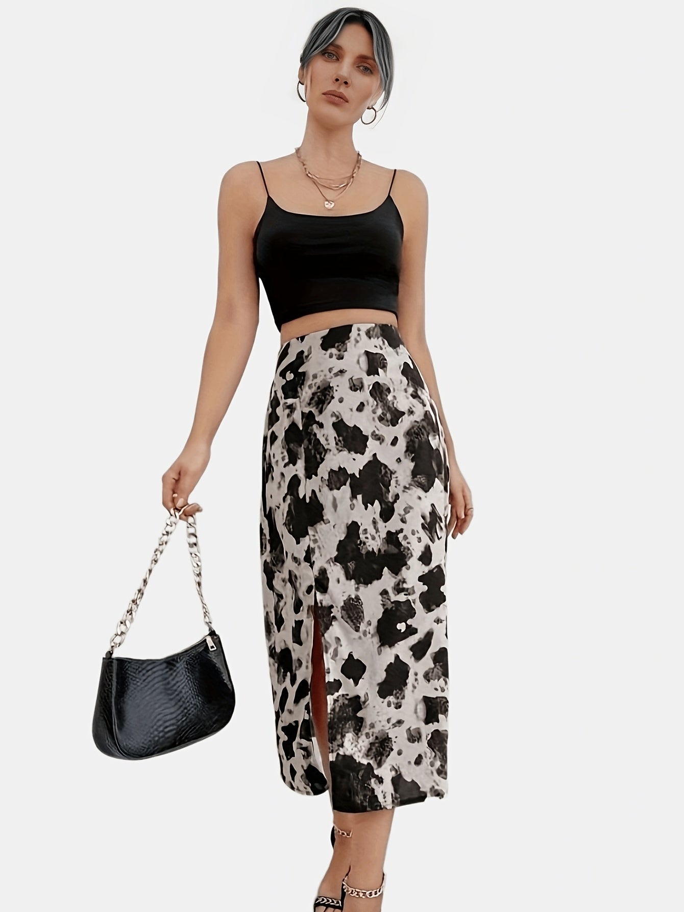 Graphic Print Split Skirt High Waist Casual Summer Women's Clothing