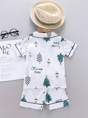 Boys Tree Print Pajamas Set Short Sleeves Tops & Bottoms