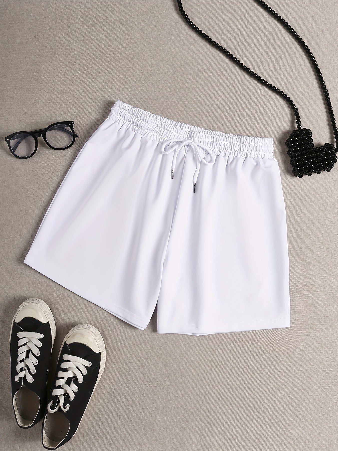 Solid Drawstring Waist Pajama Shorts