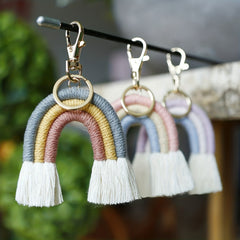 Boho Rainbow Keychain Wrist Lanyard for Girls Macrame Keychain