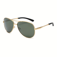 Men's Oversized Aviator Sunglasses Golden Frame Green Lens