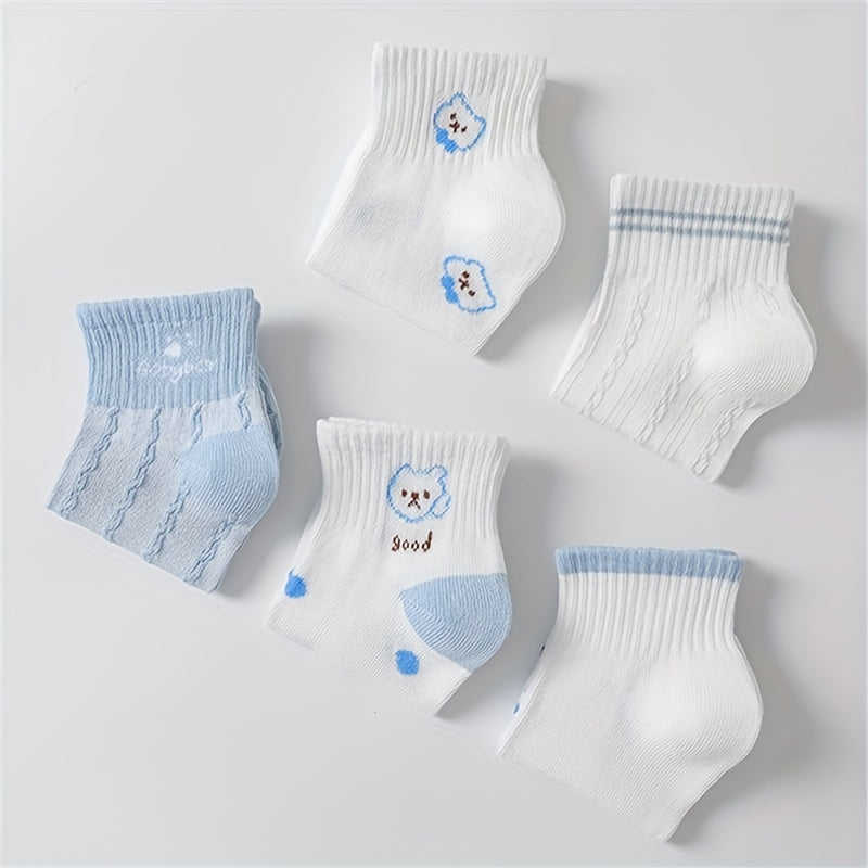 5 Pairs Cartoon Bear Print Socks Women's Crew Short Stockings