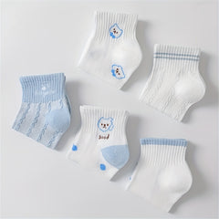 5 Pairs Cartoon Bear Print Socks Women's Crew Short Stockings