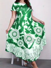 Flared Tie Dye Dress Short Sleeve