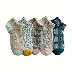 5 Pairs Retro Style 3D Textured Ankle Socks Women's Stockings