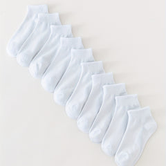 10 Pairs Solid Short Socks Soft & Lightweight All match Women's Stockings