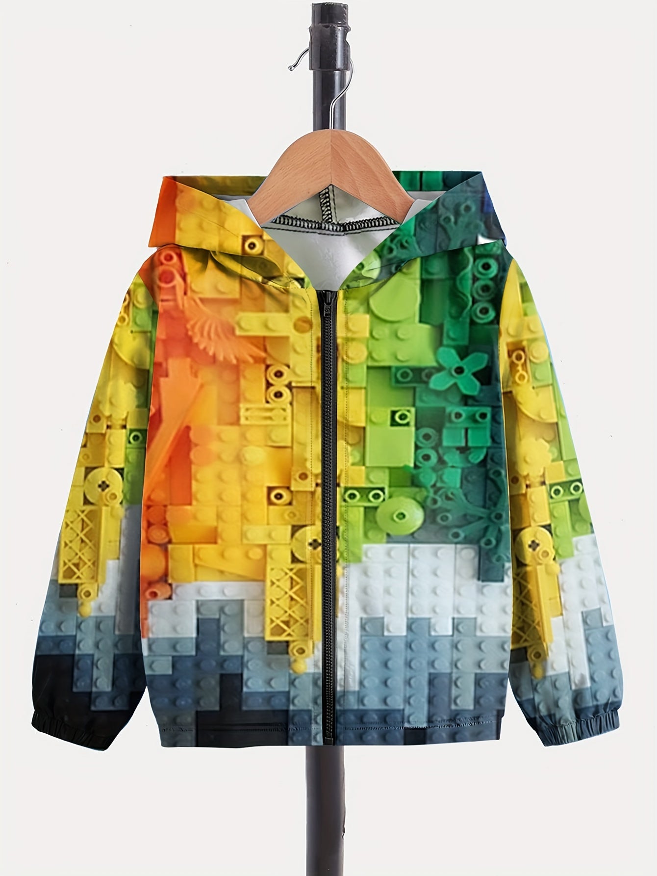Dino Graphic Zip Front Hooded Jacket for Girls Boys