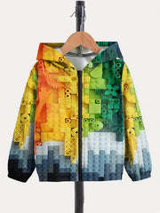 Dino Graphic Zip Front Hooded Jacket for Girls Boys
