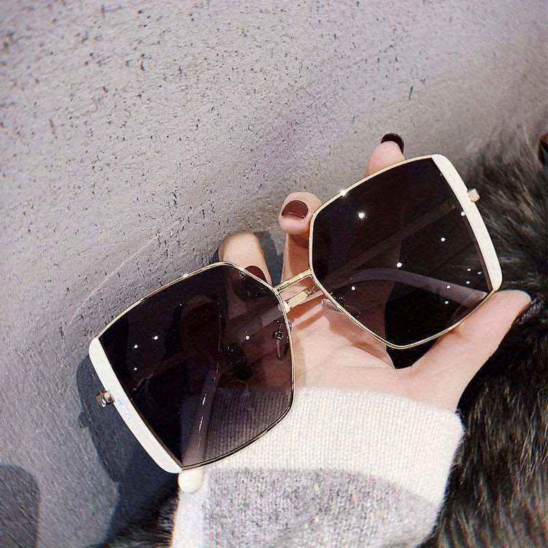 Large Square Sunglasses Mirror Lens Metal Glasses UV400